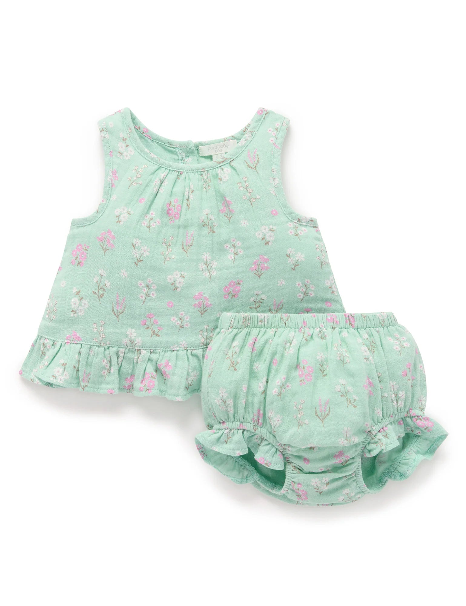 Seafoam Floral Ruffle Set-Purebaby