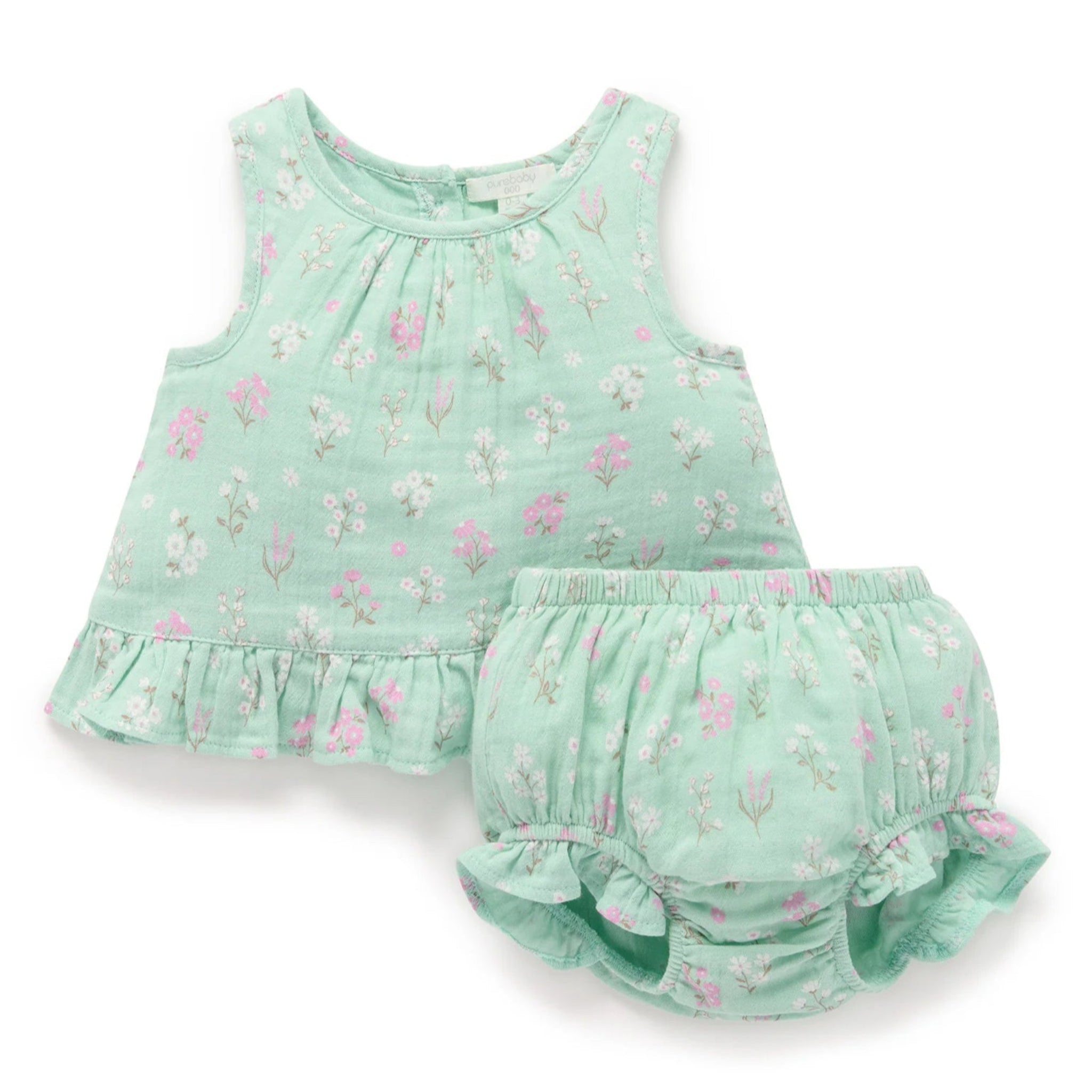 Seafoam Floral Ruffle Set-Purebaby