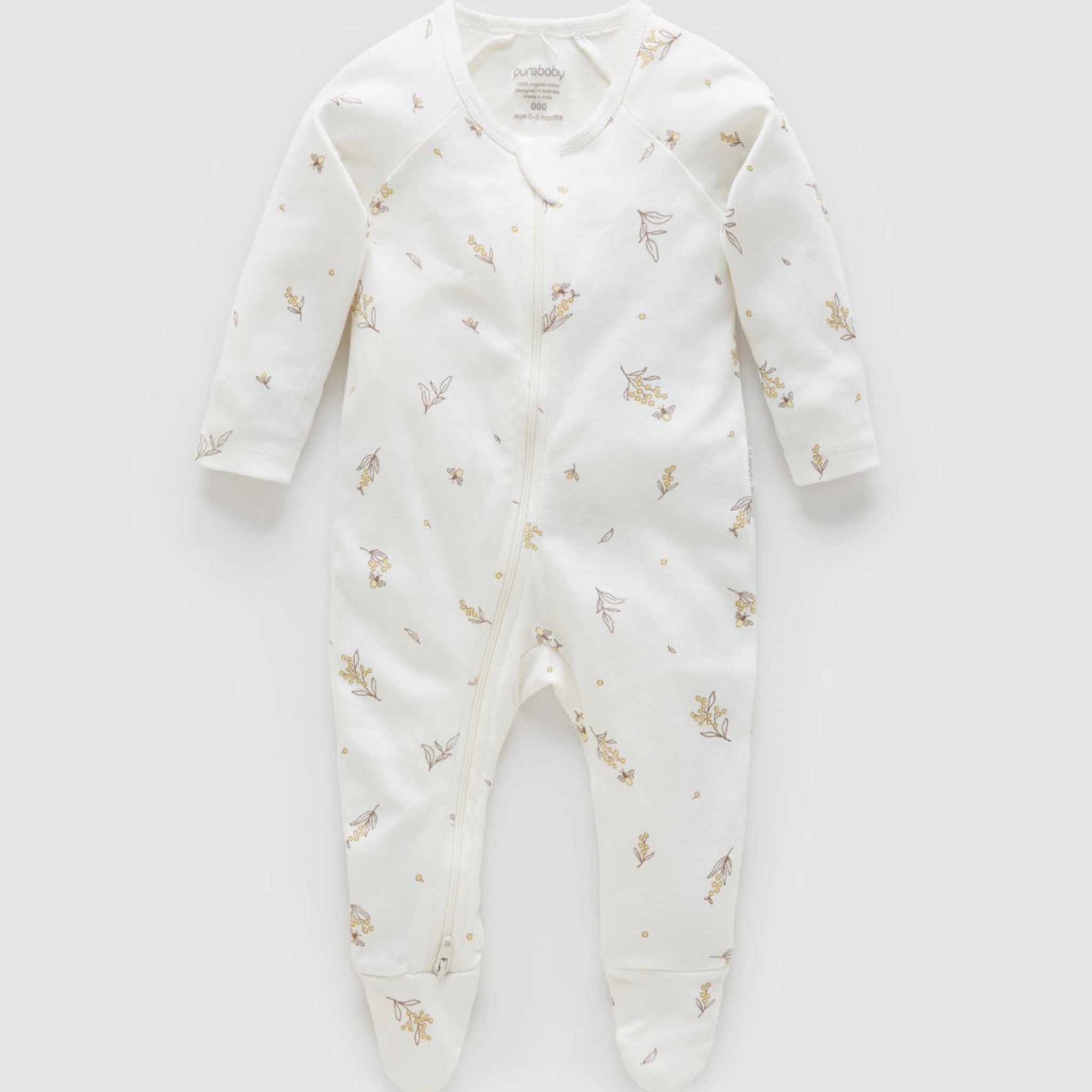 Vanilla Wattle BeeGrowsuit-Purebaby