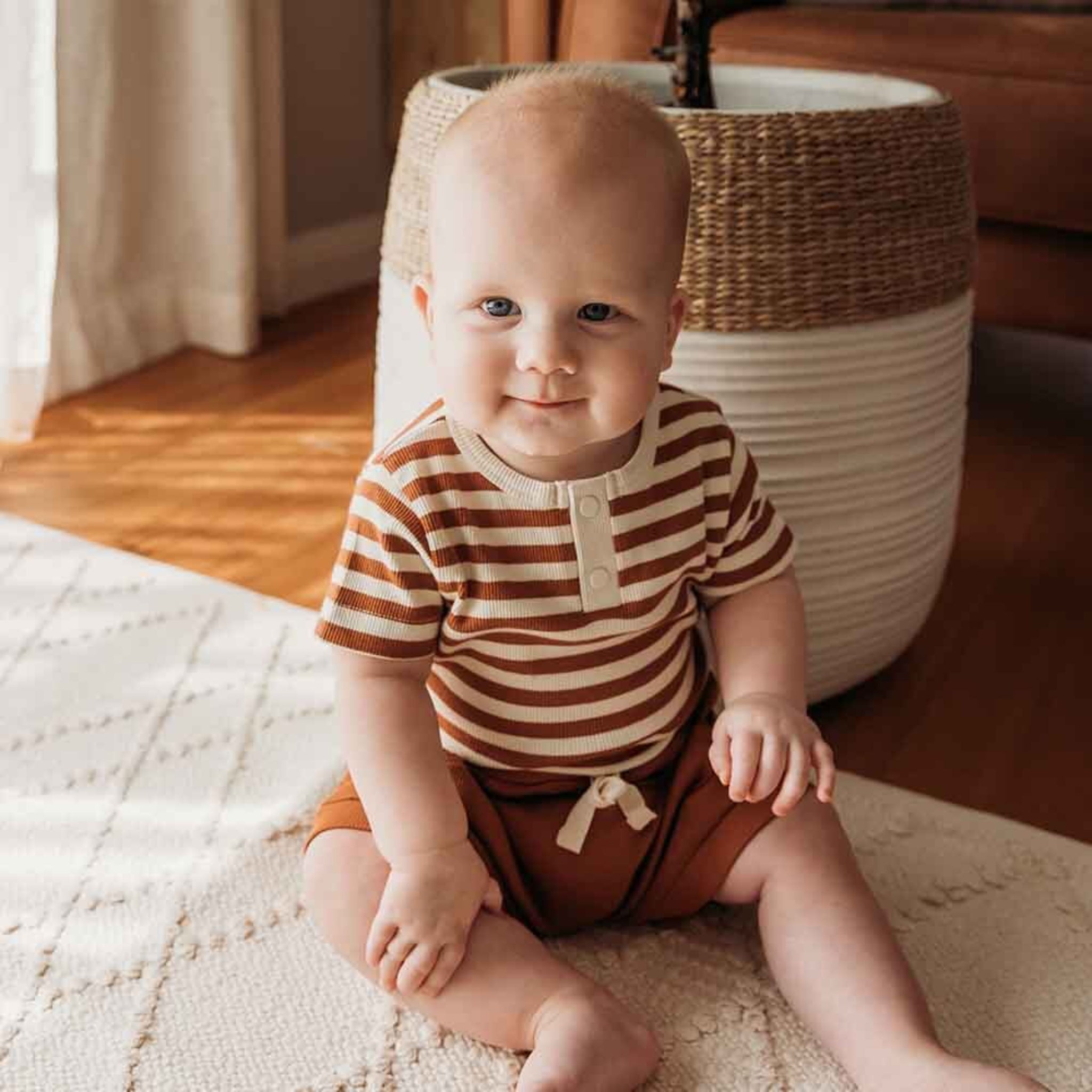 Biscuit Stripe Short Sleeve Bodysuit-Snuggle Hunny