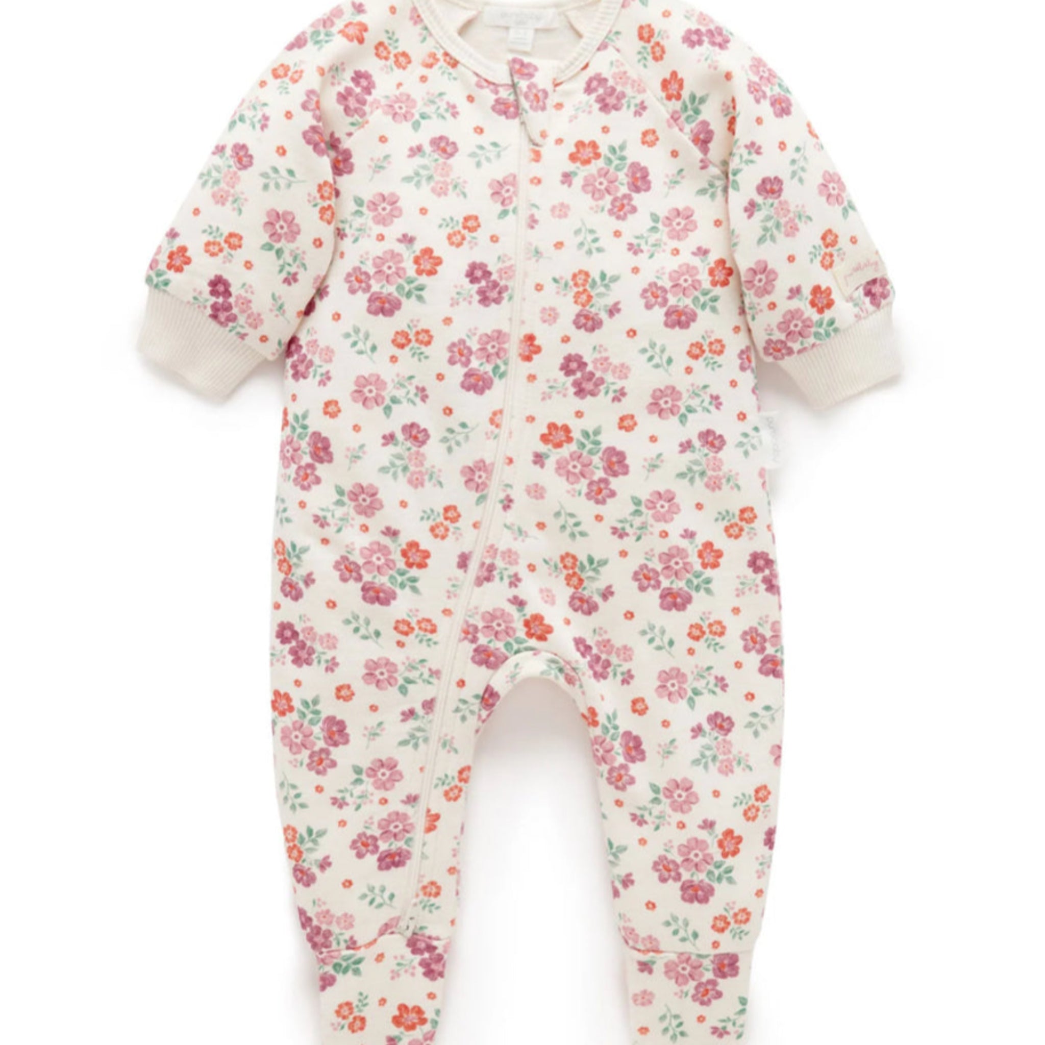 Marshmellow Floral Fleecey Growsuit-Purebaby