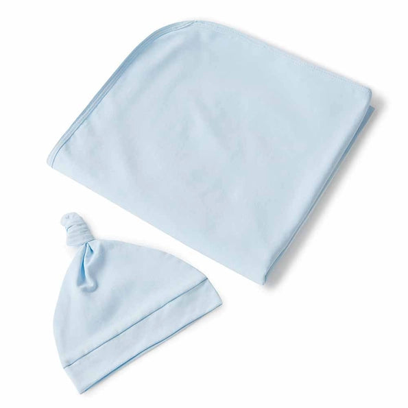 Baby Blue Organic Jersey Wrap & Beanie Set- Snuggle Hunny