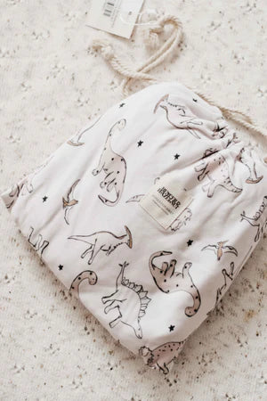 Retrosaurus Fitted Cot Sheet- Bencer & Hazelnut