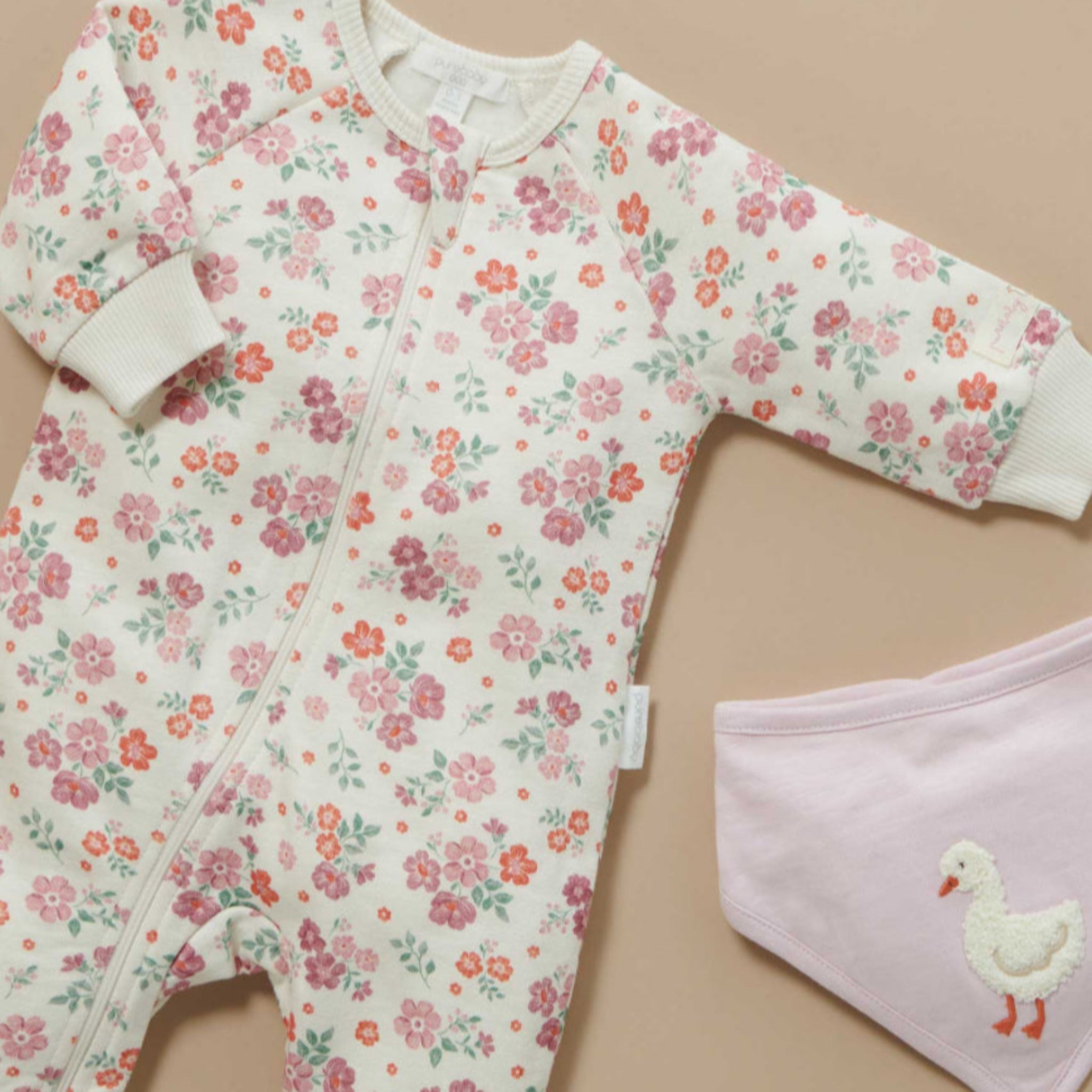 Marshmellow Floral Fleecey Growsuit-Purebaby