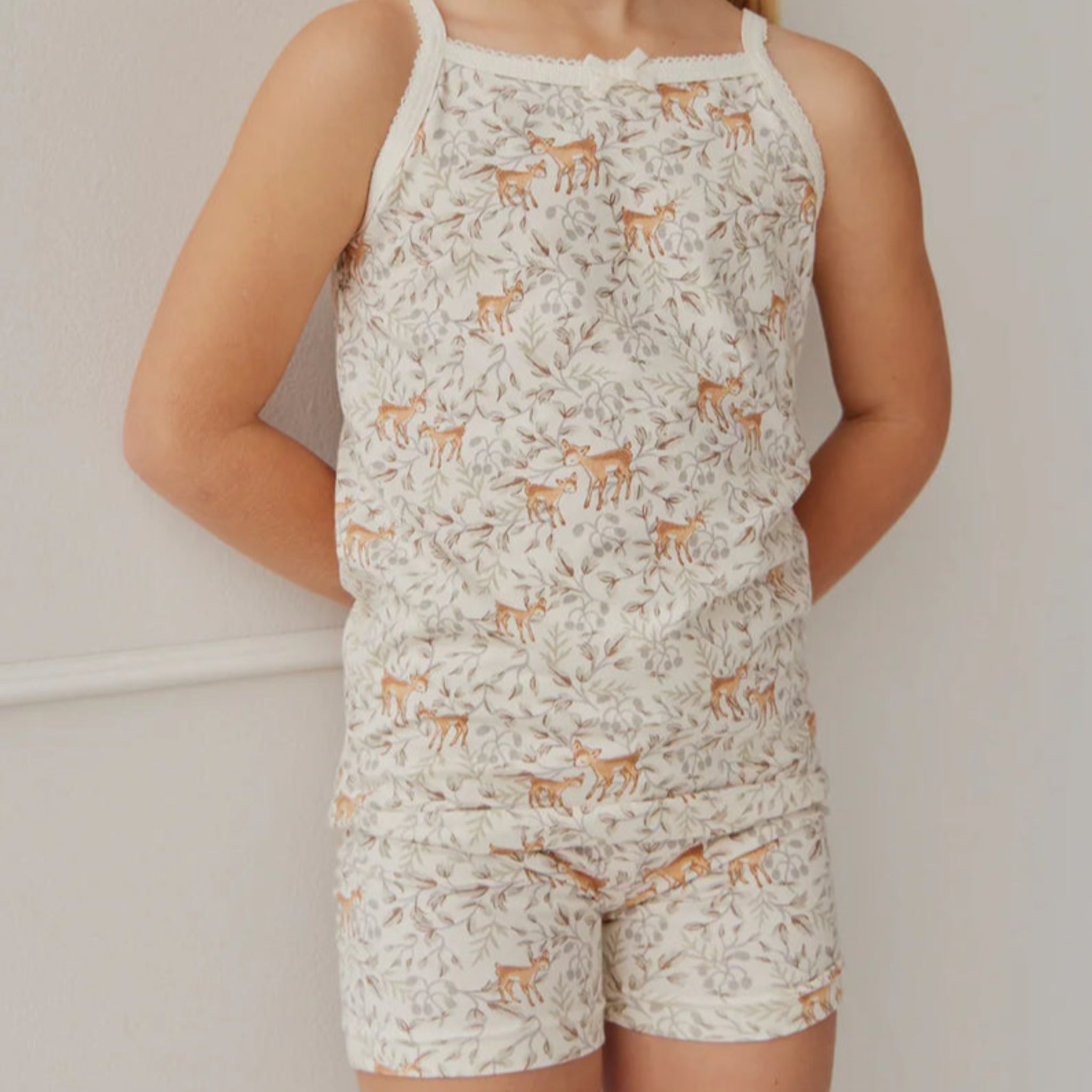 Organic Cotton Daisy May Pyjama Singlet Set Deer Berries Egret- Jamie Kay