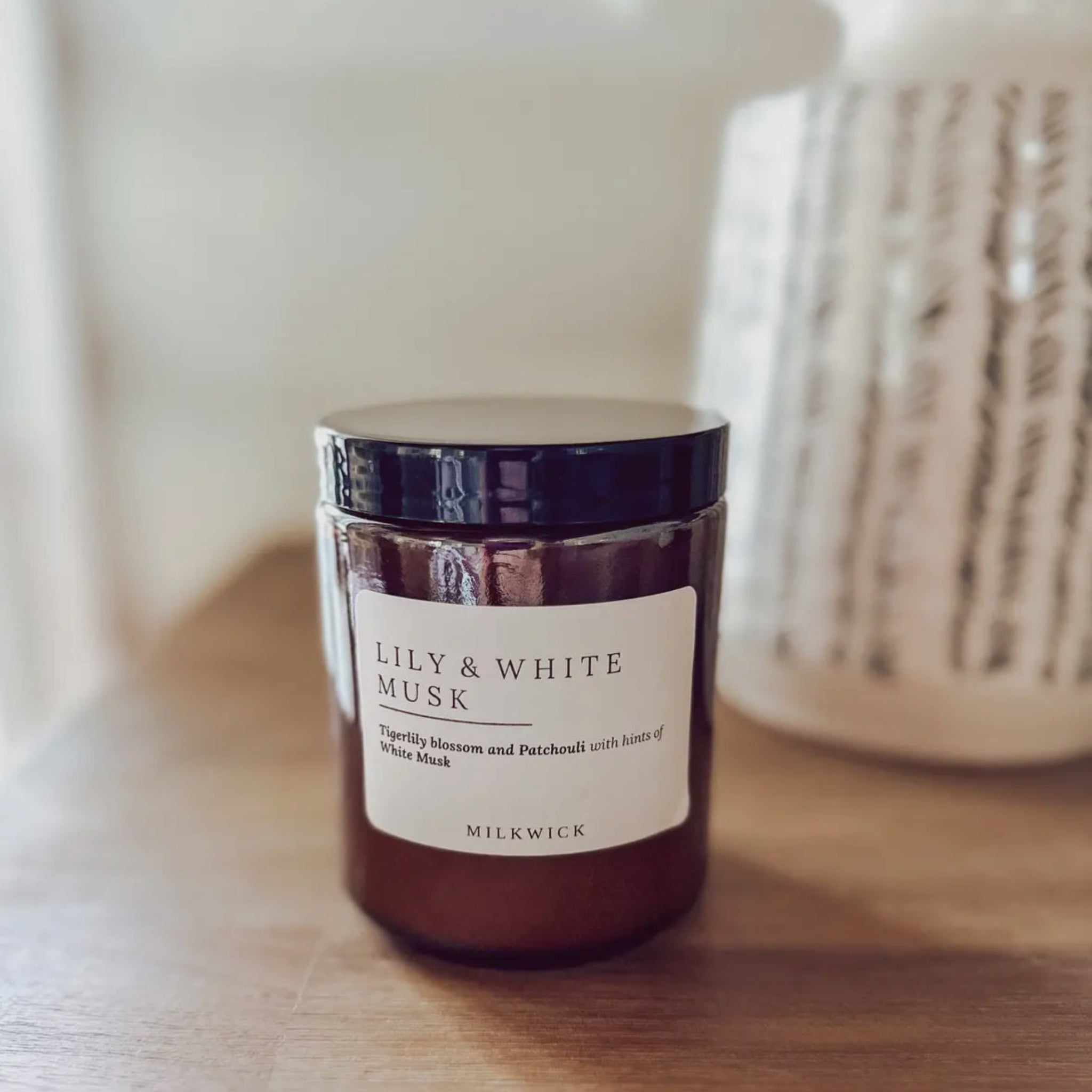 Lily & White Musk Scented Candle (Amber Jar)-MILKWICK