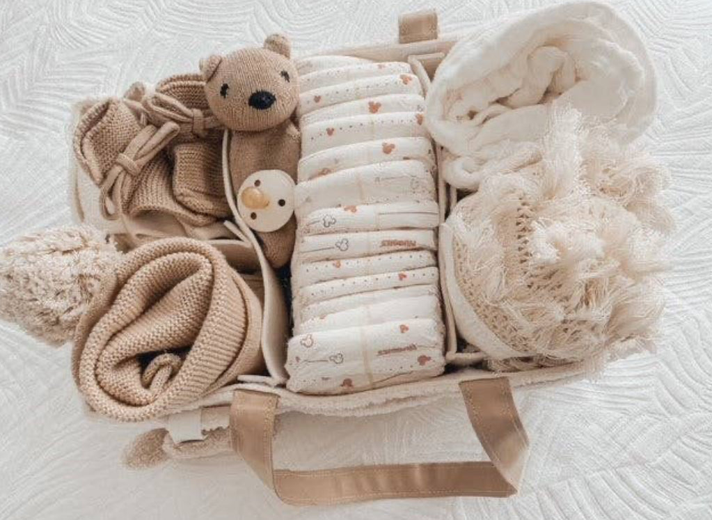 Nappy Caddy Snow Organiser with Beige Handles-Petite & Co
