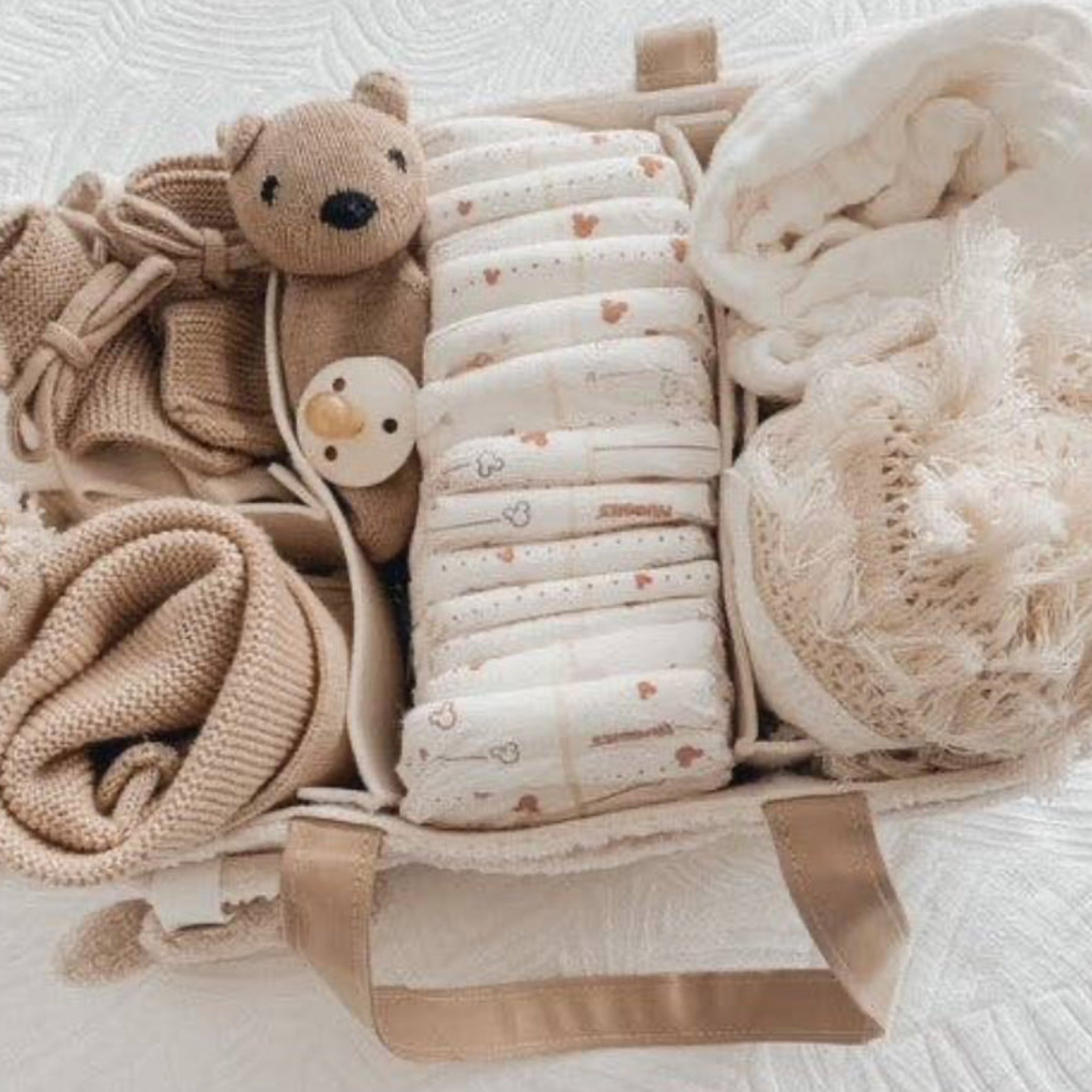 Nappy Caddy Snow Organiser with Beige Handles-Petite & Co