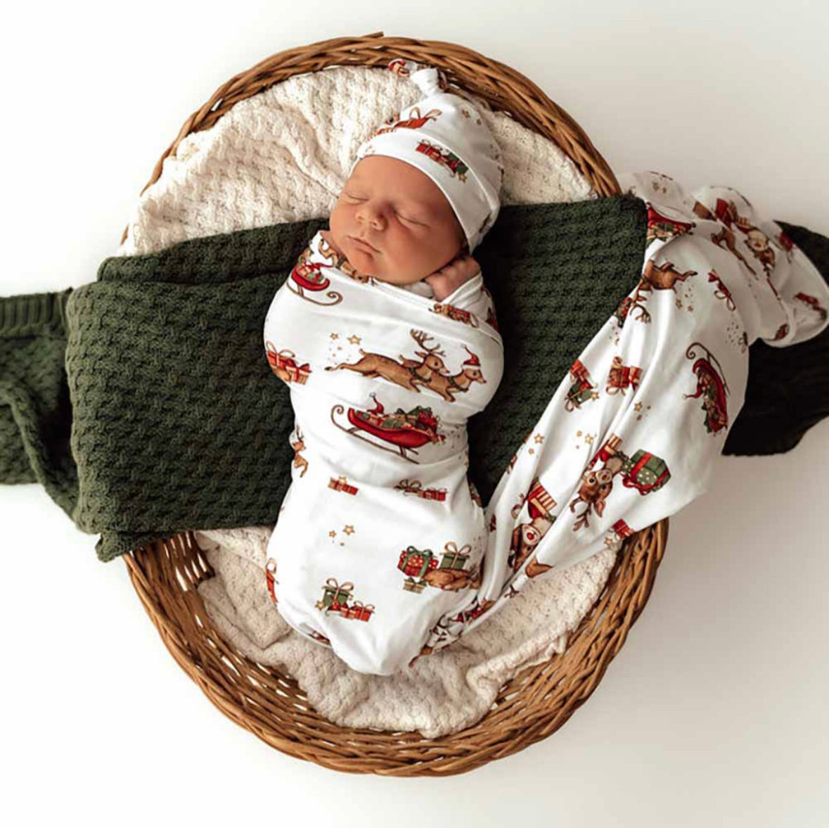 Reindeer Organic Jersey Wrap,Beanie & Milestone Card Set- Snuggle Hunny