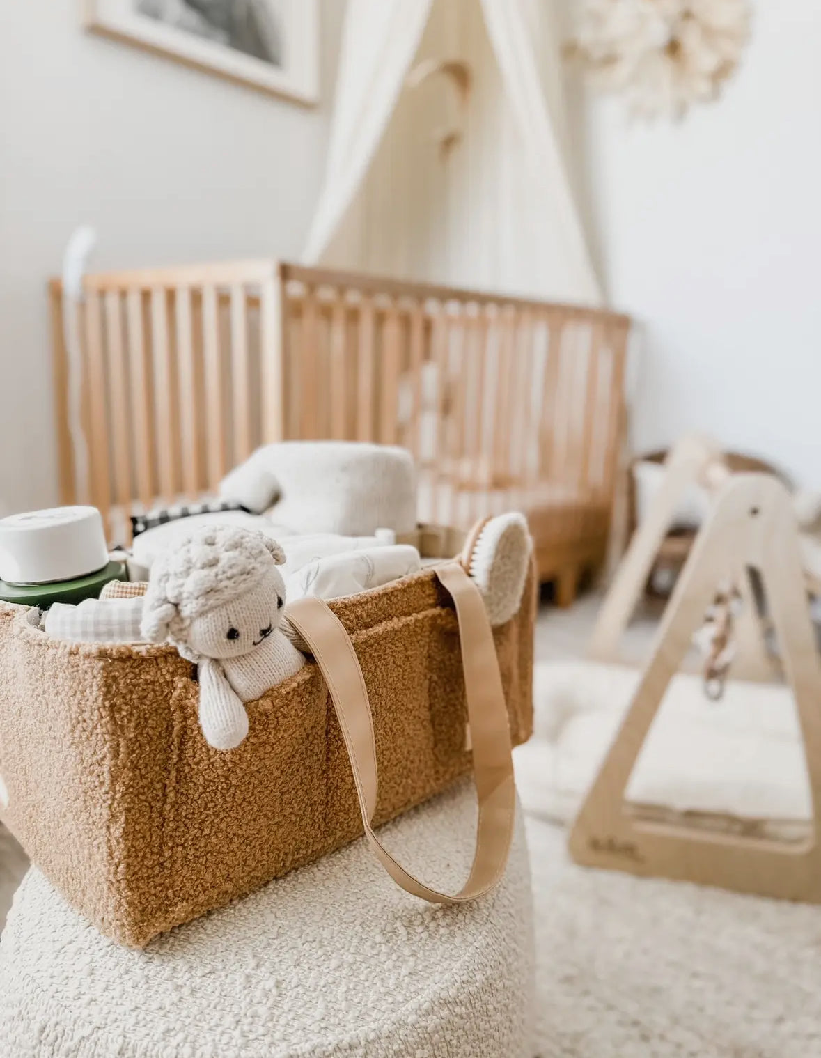 Nappy Caddy Brown Organiser with Beige Handles-Petite & Co