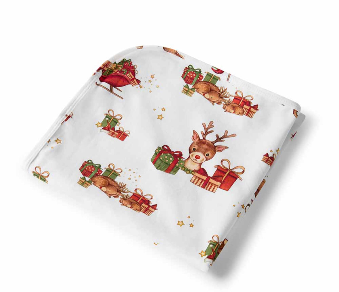 Reindeer Organic Jersey Wrap,Beanie & Milestone Card Set- Snuggle Hunny