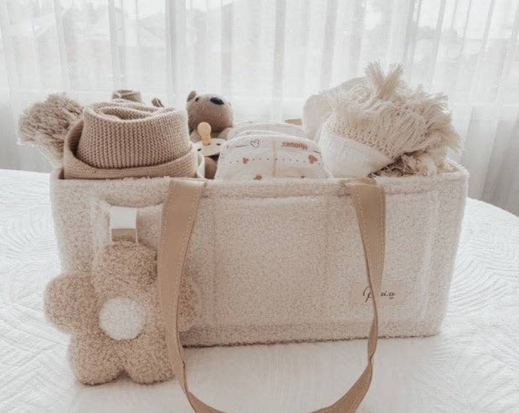 Nappy Caddy Snow Organiser with Beige Handles-Petite & Co