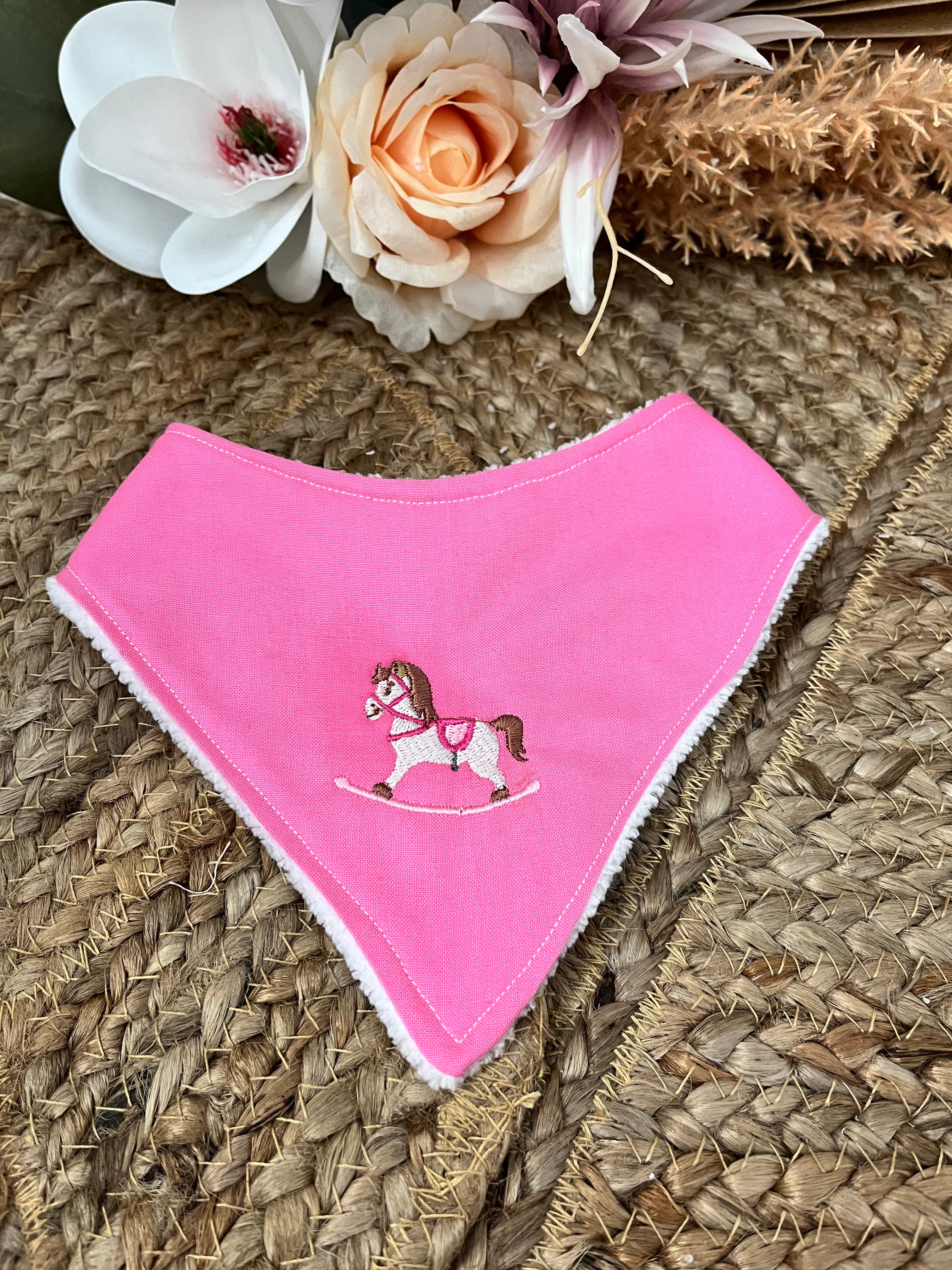 Rocking Horse Pink Dribble Bib-Everly Lane