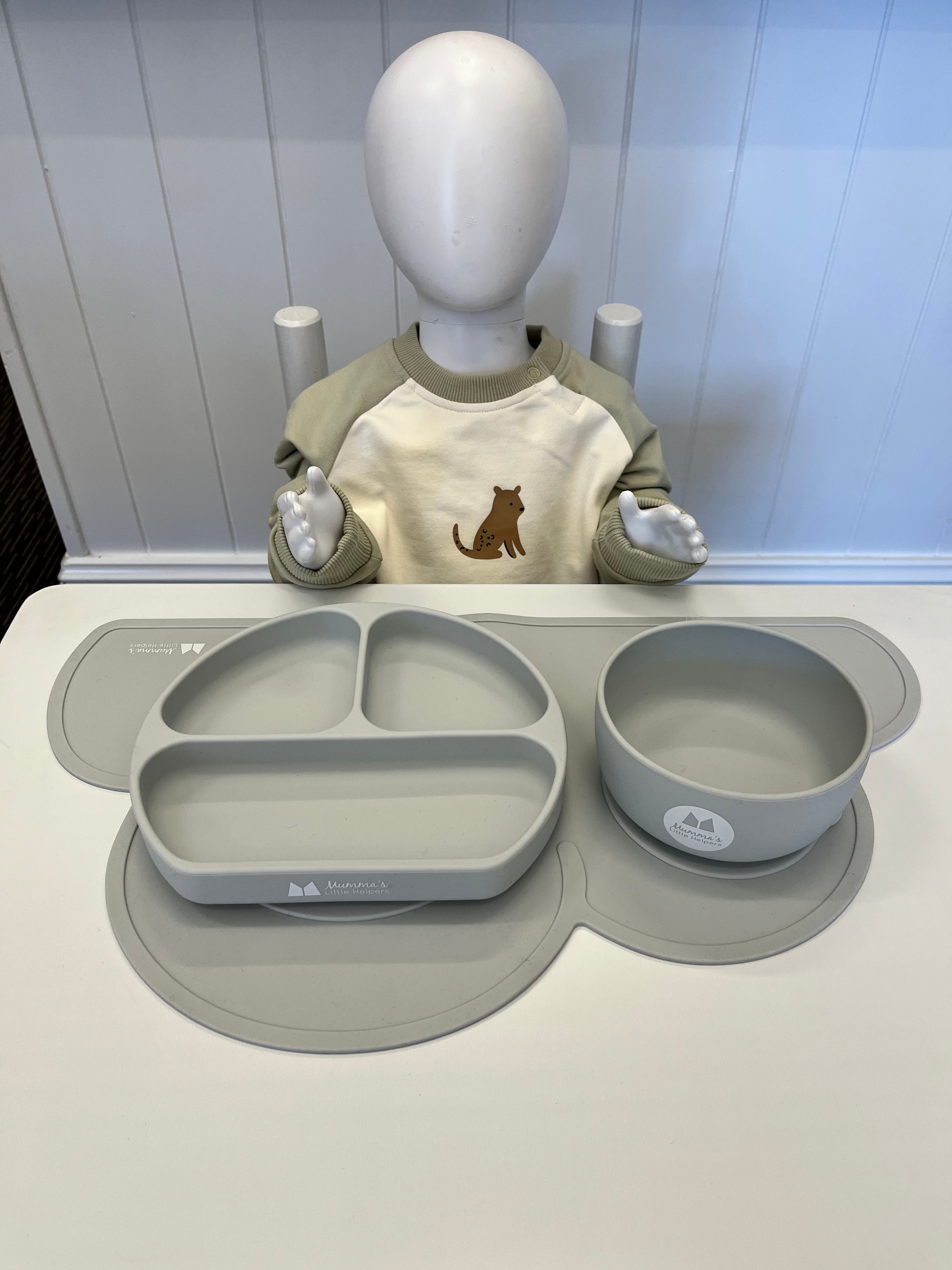Placemat, Suction Plate and Suction bowl Set-Grey