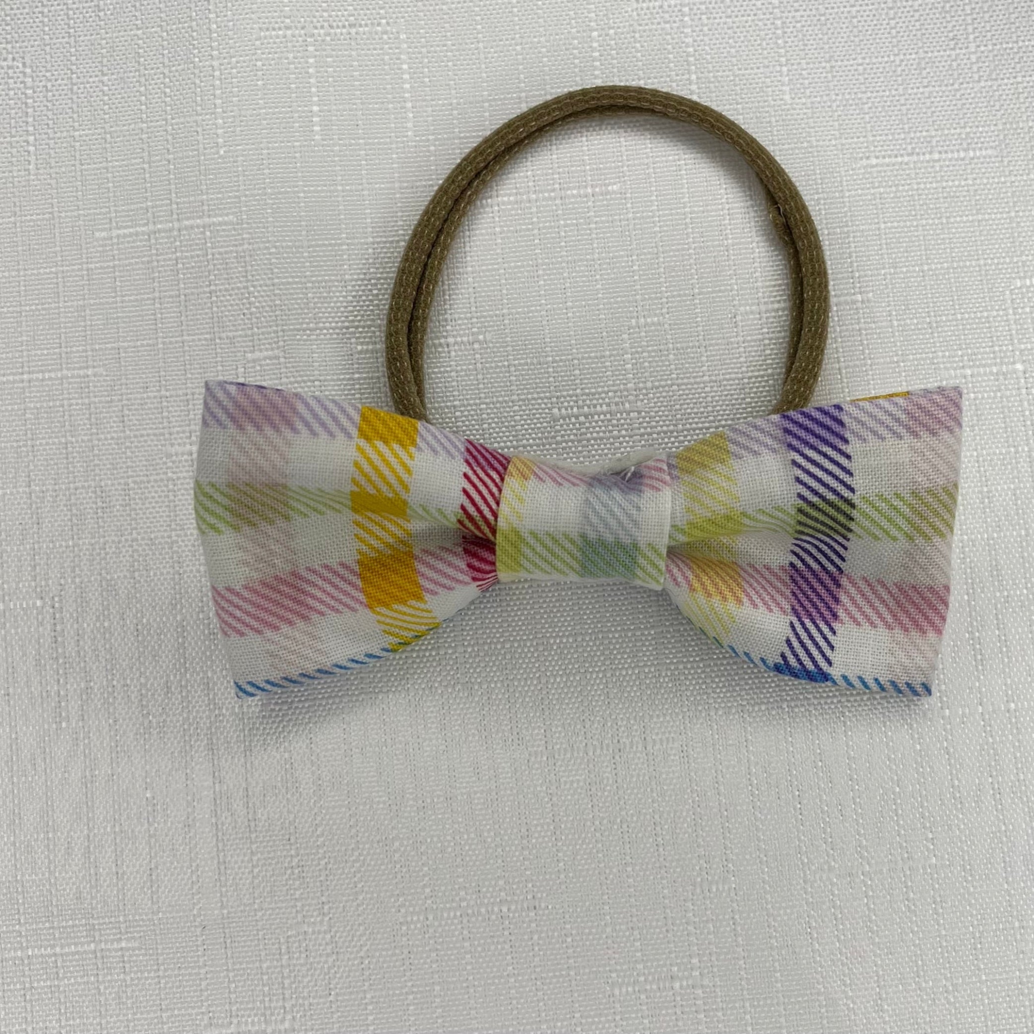 Rainbow Gingham Headband Bow-Everly Lane