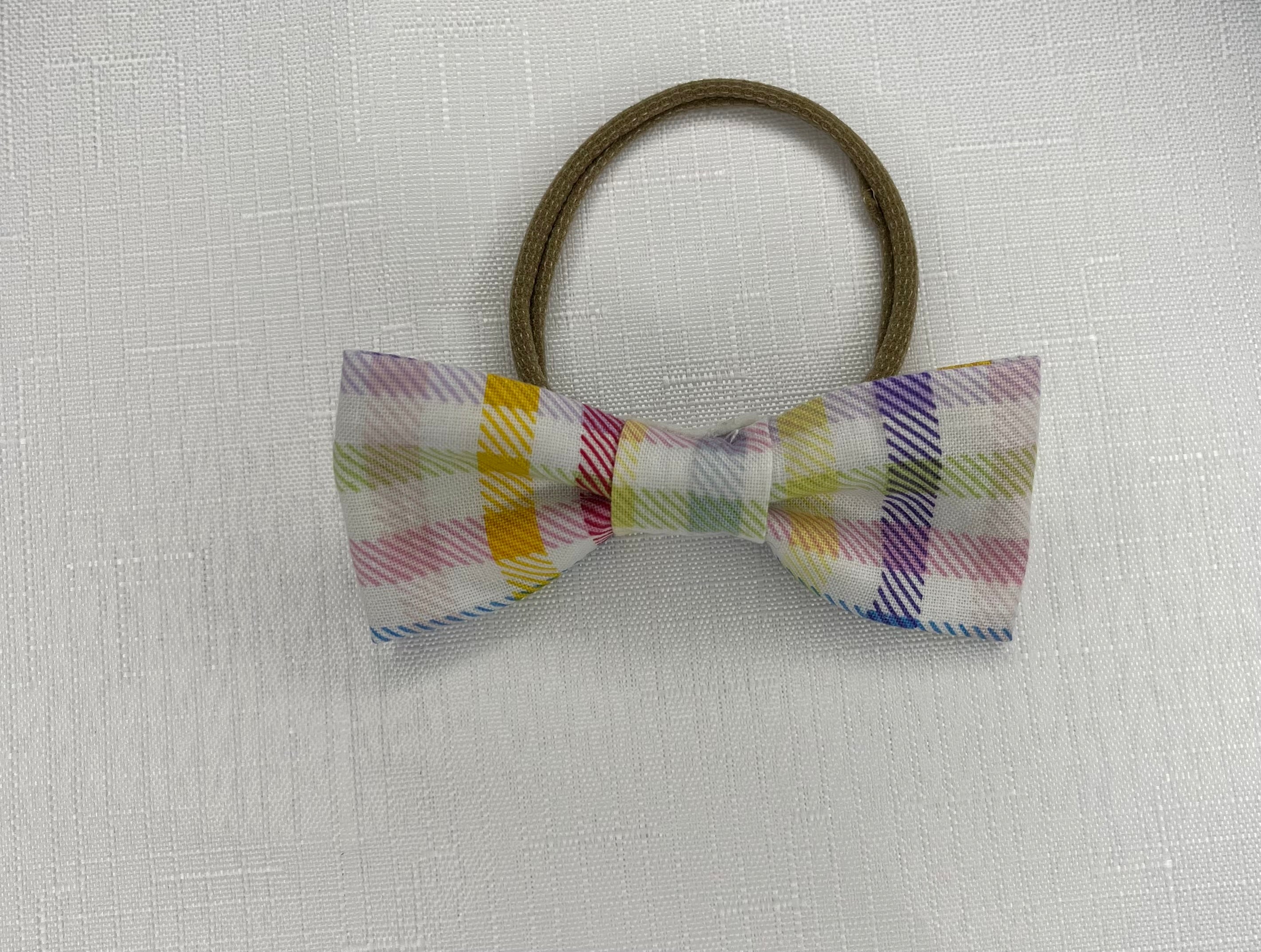 Rainbow Gingham Headband Bow-Everly Lane