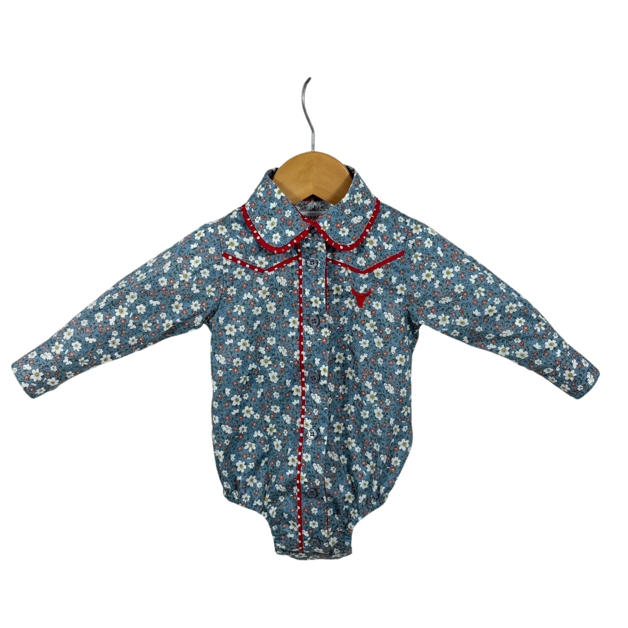 Paris Baby Floral Blues & Red Collar Long Sleeve- Little Windmill Clothing