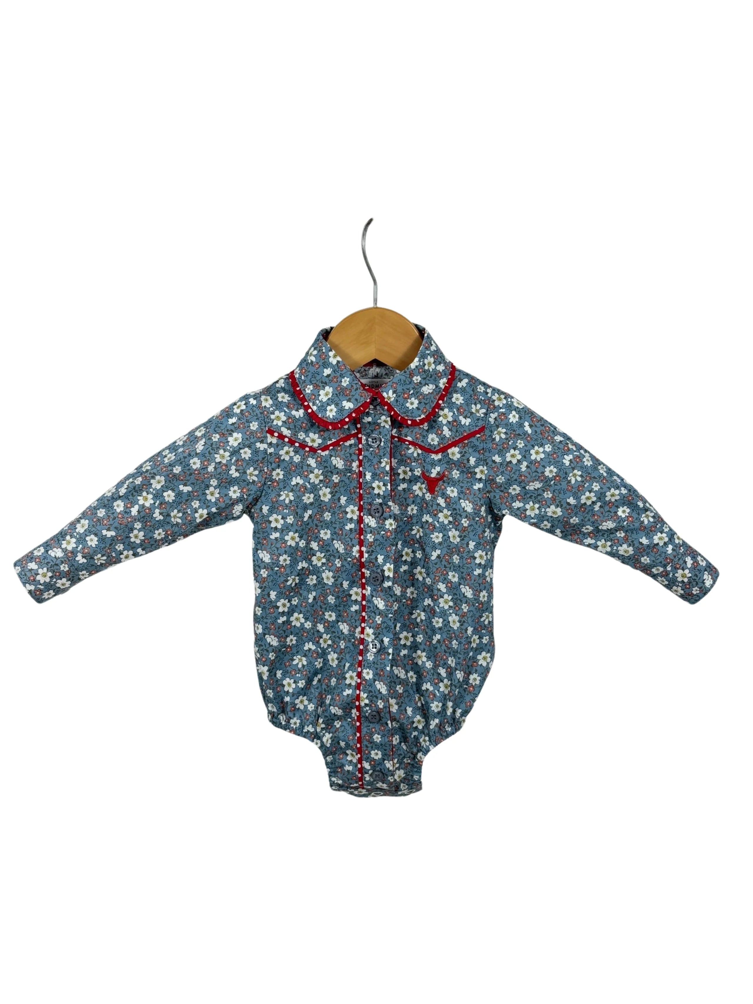 Paris Baby Floral Blues & Red Collar Long Sleeve- Little Windmill Clothing