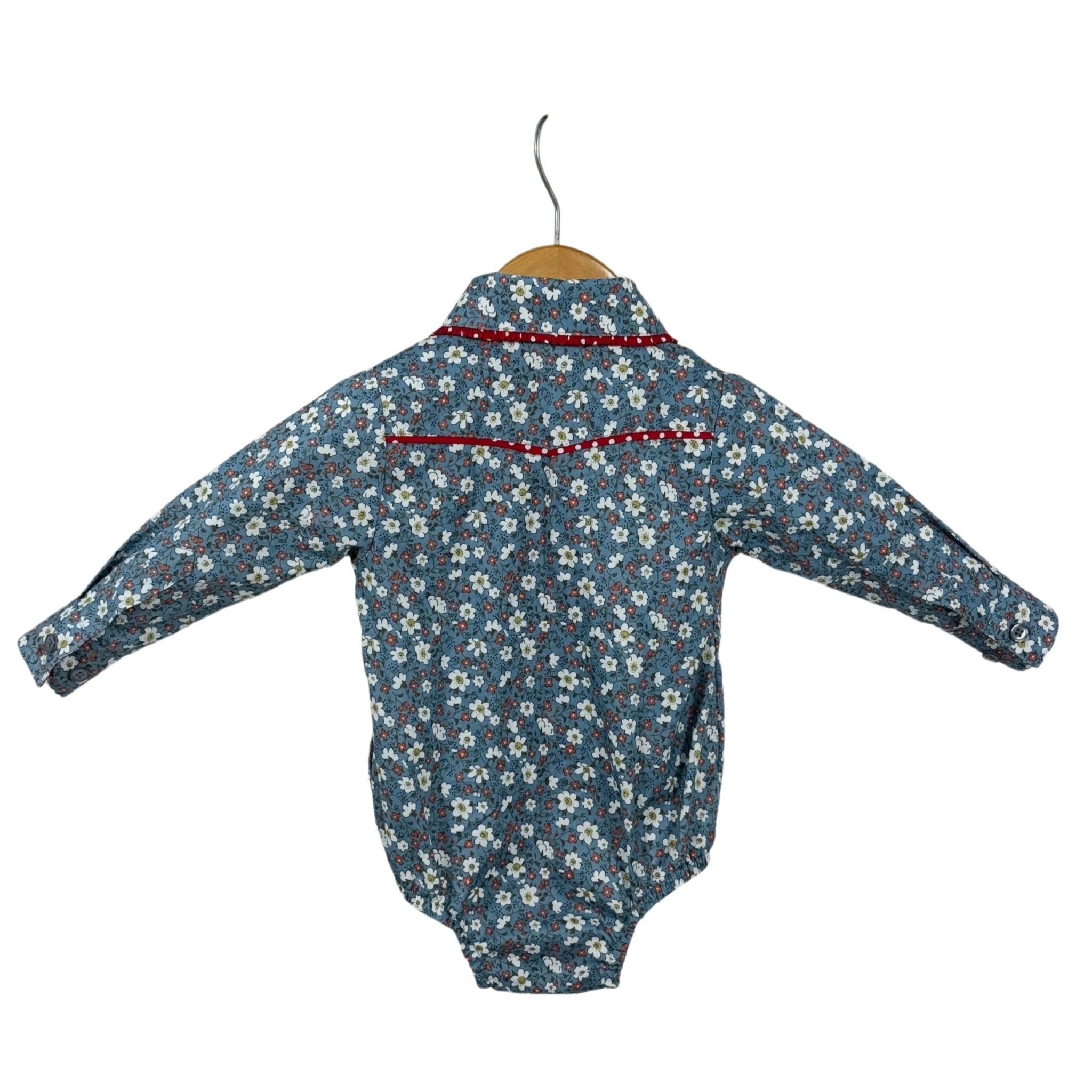 Paris Baby Floral Blues & Red Collar Long Sleeve- Little Windmill Clothing