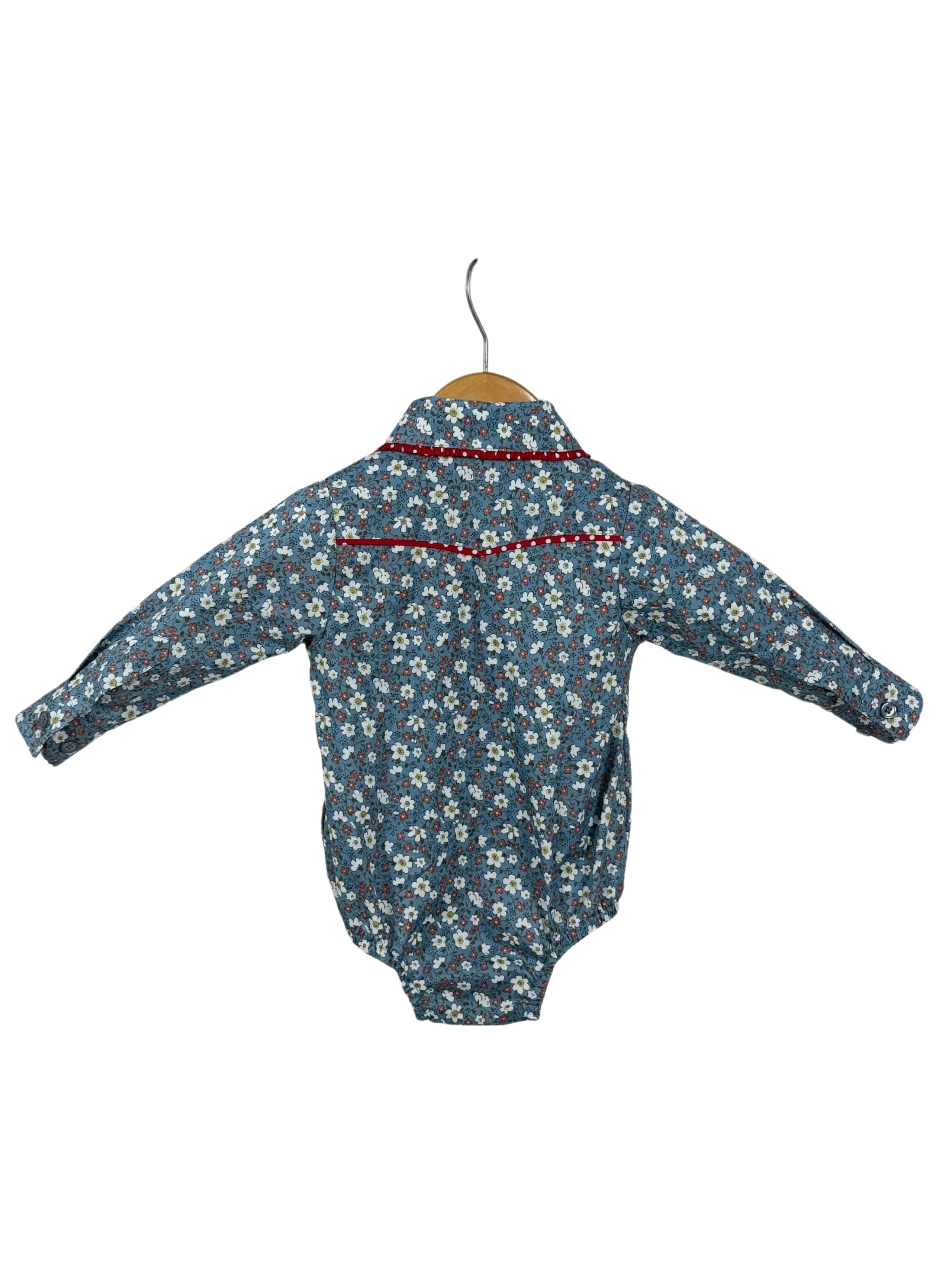 Paris Baby Floral Blues & Red Collar Long Sleeve- Little Windmill Clothing