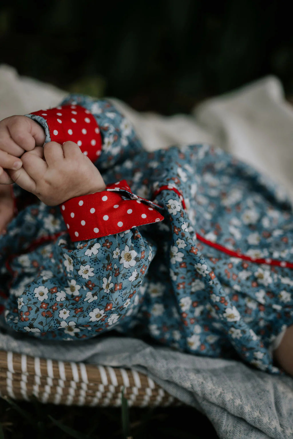 Paris Baby Floral Blues & Red Collar Long Sleeve- Little Windmill Clothing