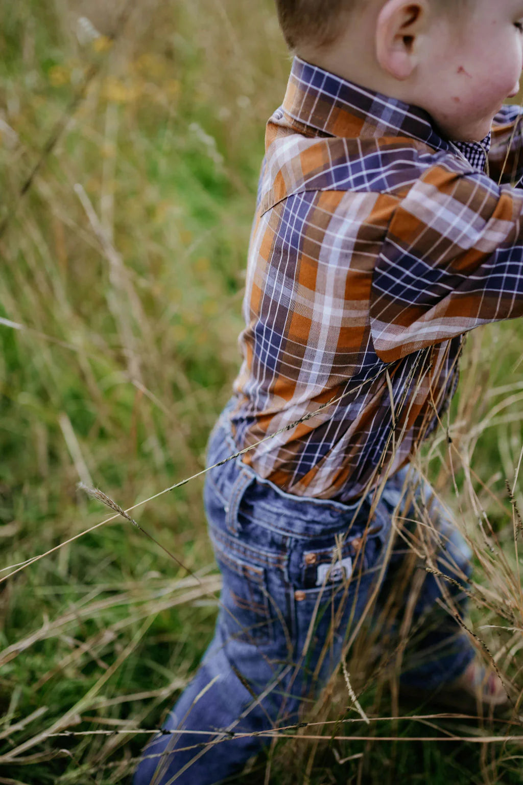 TJ Brown Checked Long sleeve Romper-Little Windmill Clothing