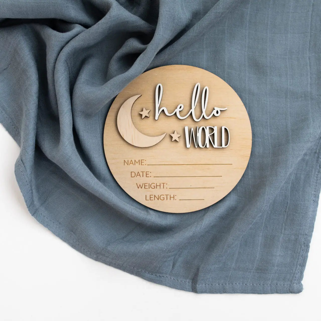 Hello World Moon Birth Announcement Disc-Timber Tinkers