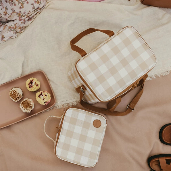 Mini Insulated Lunch Bags Beige Gingham-OiOi