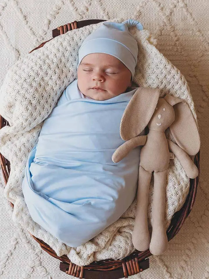 Baby Blue Organic Jersey Wrap & Beanie Set- Snuggle Hunny