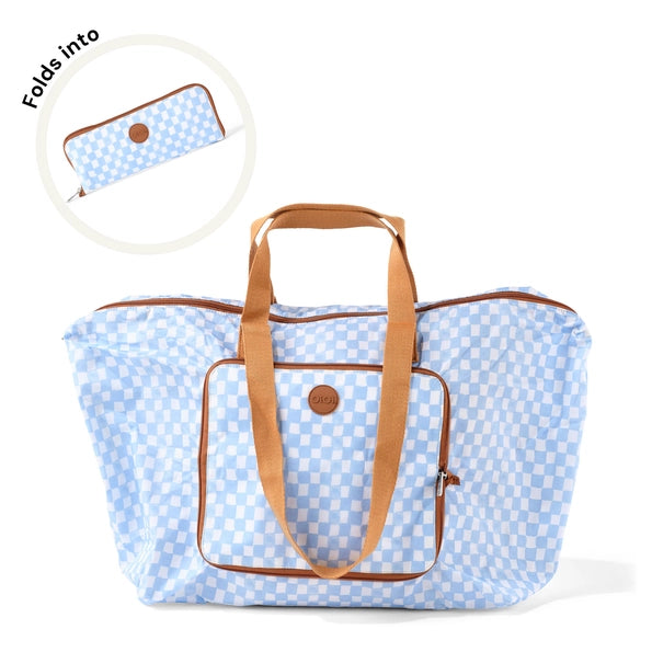 Fold Up Tote Bag Blue Check-OiOi