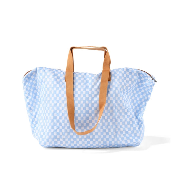 Fold Up Tote Bag Blue Check-OiOi