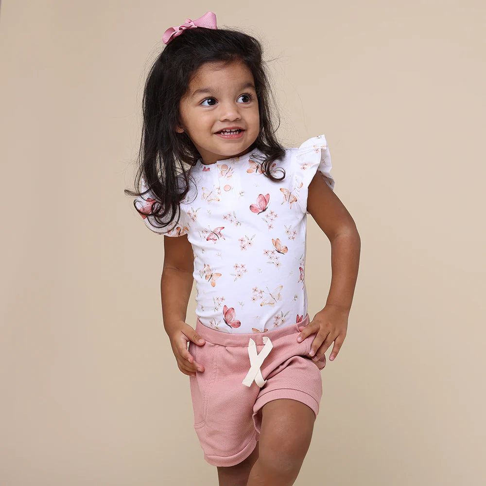 Butterfly Short Sleeve Bodysuit with Frill-Snuggle Hunny