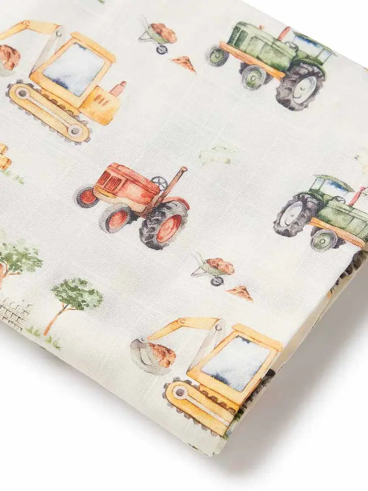 Diggers & Tractors Organic Muslin Wrap-Snuggle Hunny