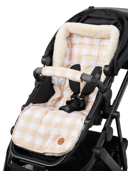 Reversible Pram Harness Cover Set Beige Gingham/Wildflower-OiOi