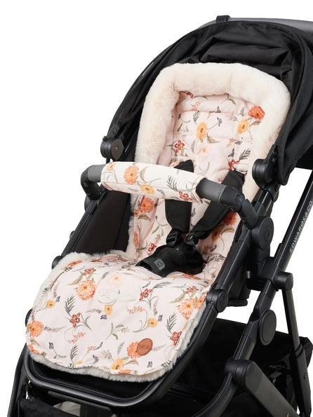 Reversible Pram Harness Cover Set Beige Gingham/Wildflower-OiOi