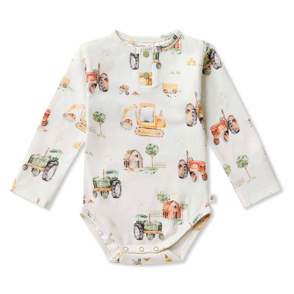 Diggers & Tractors Long Sleeve Bodysuit-Snuggle Hunny