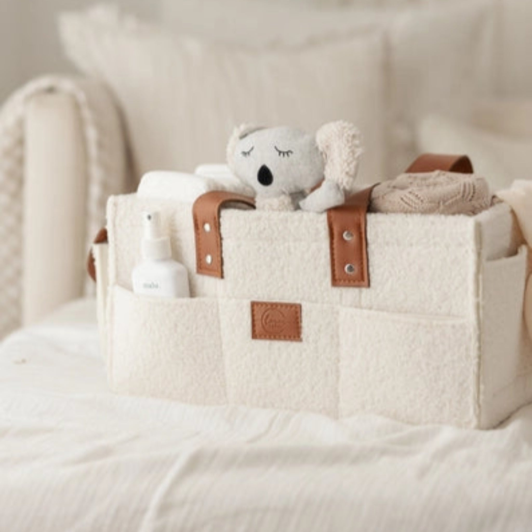 Nappy Caddy Organiser Cream-Linen Label