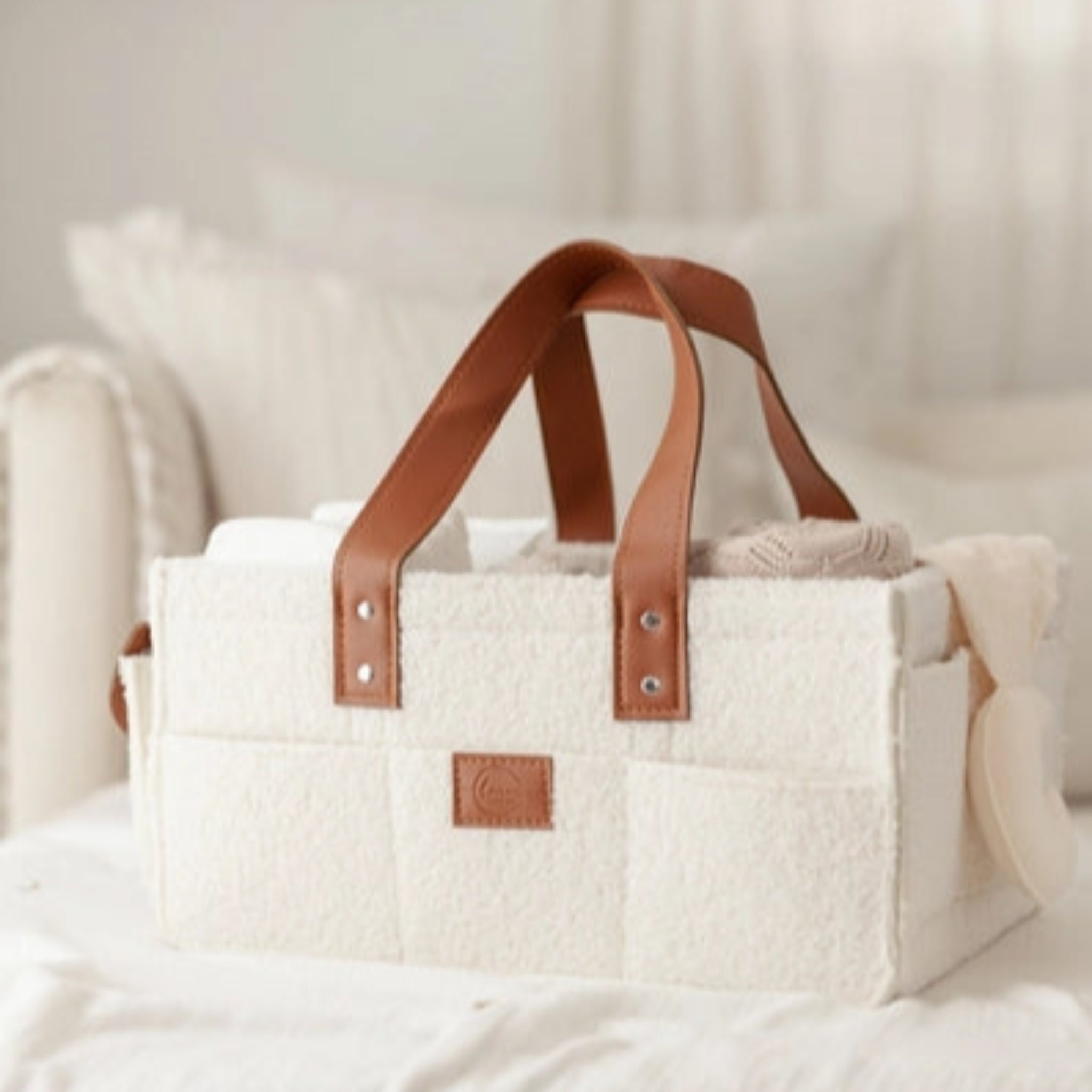 Nappy Caddy Organiser Cream-Linen Label