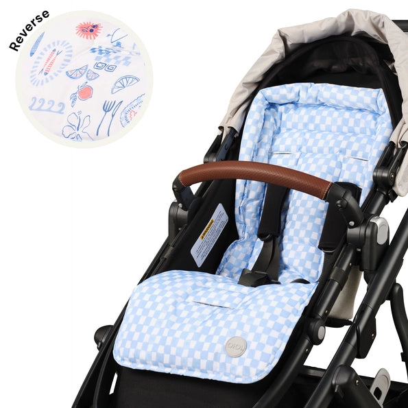 Reversible Pram Liner Mediterranean/Blue Check-Oioi