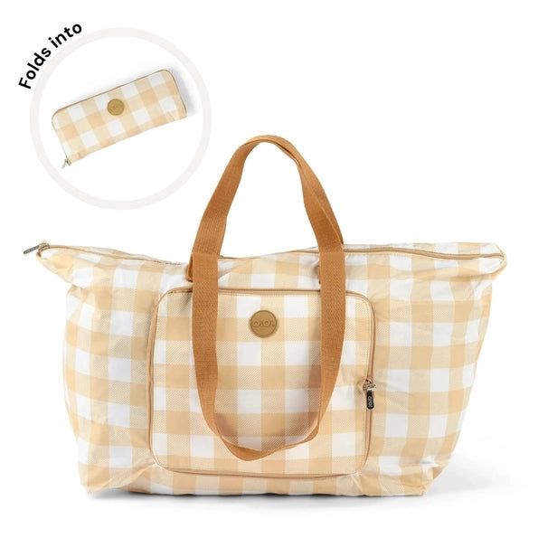 Fold up Tote Bag Beige Gingham-OiOi