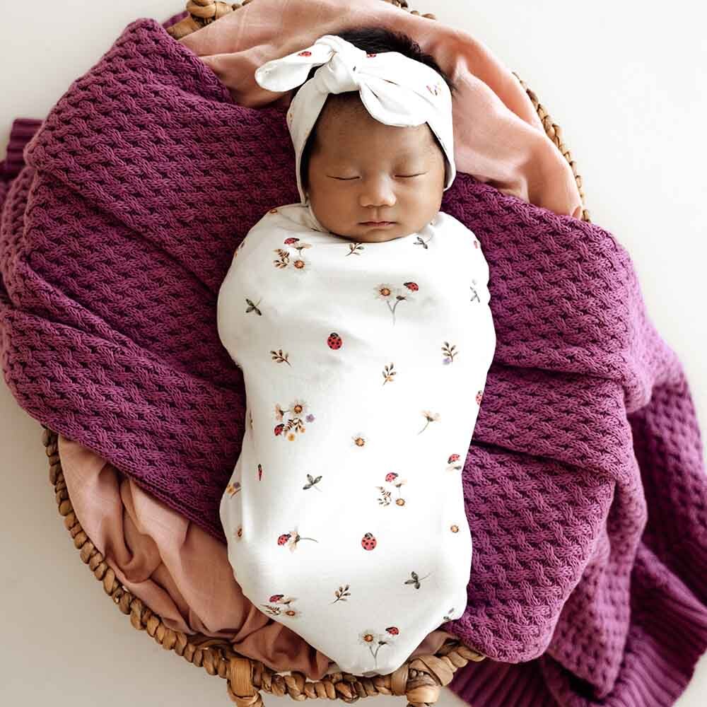 Ladybug  Organic Snuggle Swaddle &  Topknot Set-Snuggle Hunny